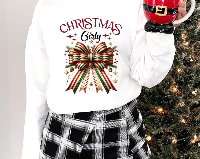Parody Customizable Festive Girly Bow Christmas Sweatshirt - Cozy Holiday Fashion Gift for Women