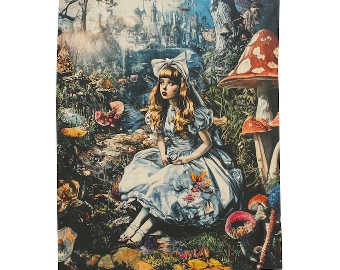 Whimsical Alice in Wonderland Velveteen Plush Blanket: Cozy Fantasy Throw for Kids & Nursery Decor