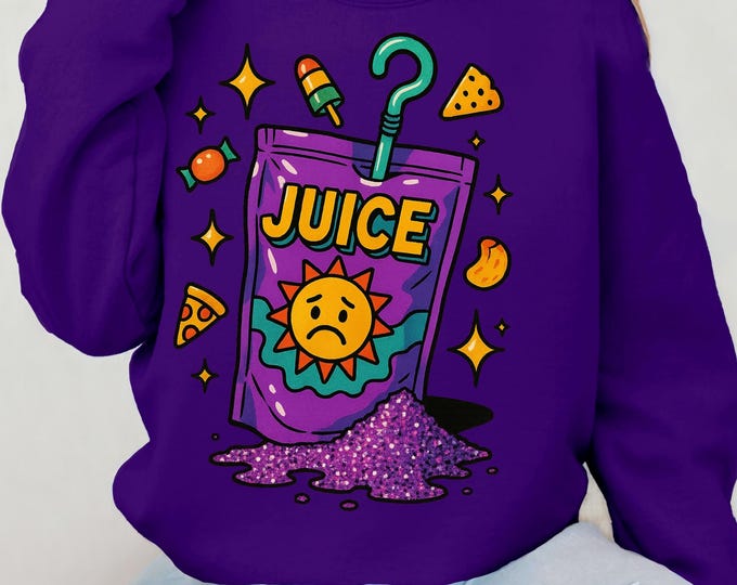 Parody Juice Cartoon Crewneck Sweatshirt - Fun and Cozy Fashion, Gift for Friends, Unisex Sweatshirt, Casual Wear, Quirky Style