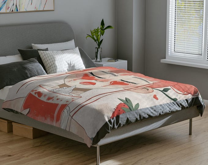 Whimsical Velveteen Microfiber Blanket: Cozy Romantic Throw for Art Lovers, Valentine's Day Gift