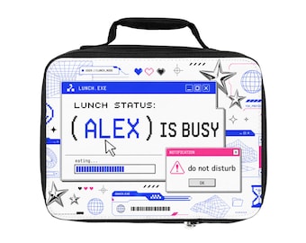 Borsa per il pranzo con nome personalizzato 'Stato pranzo: (ALEX) è occupato' / Design retrò tecnologico