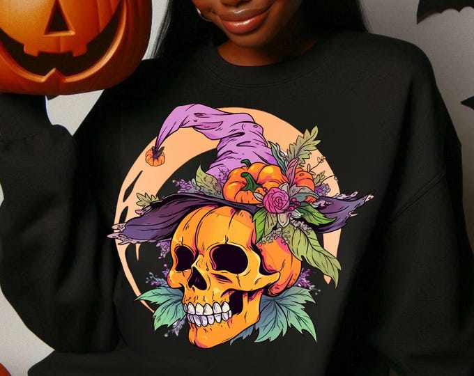 Spooky Skull Halloween Sweatshirt: Parody Gothic Fall Fashion