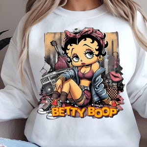 Betty Boop Streetstyle Crewneck Sweatshirt, Urban Design Unisex Pullover Jumper, Retro Cartoon Graphic Top, Casual Fashion Apparel, Gift for