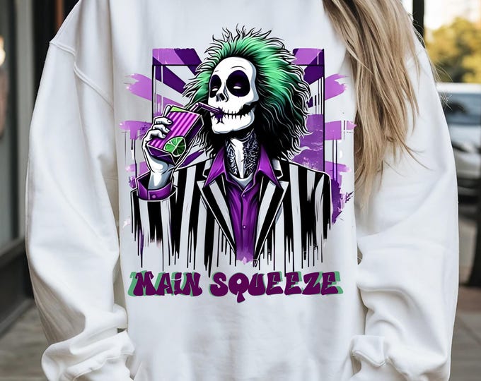 Parody Horror-Inspired Main Squeeze Skull Sweatshirt | Unisex Halloween Graphic Crewneck for Pop Culture Fans