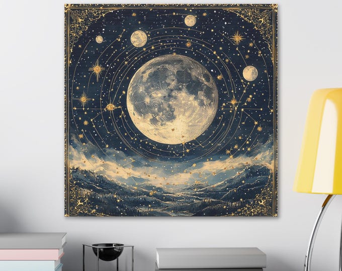 Parody Celestial Moon Canvas Art: Witchy Astrology Wall Decor for Boho Home - Cosmic Gallery Wrap Print