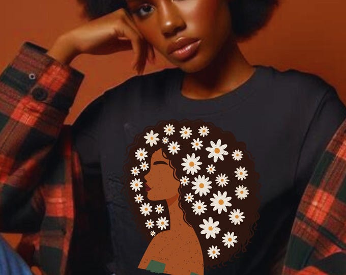 Black History Afro Daisy Unisex Tee, Black Crown Flowers Shirt, African American Gift, Ethnic Pride T-Shirt, Melanin Queen Top, Social
