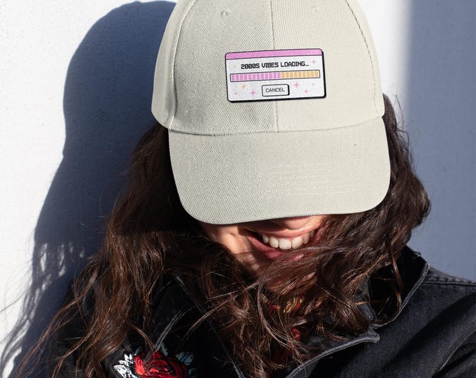 Parody 2000s Vibes Loading Distressed Cap, Retro Hats for Teens, Vintage Style Baseball Cap, Trendy Gift for Nostalgia Lovers, Perfect for