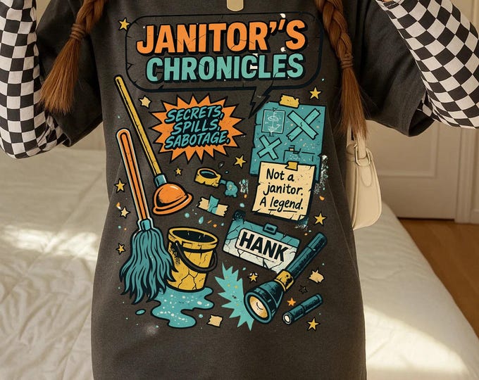 Janitor's Chronicles Unisex Tee: Quirky Graphic Humor Shirt for Casual Wear & Birthday Gifts
