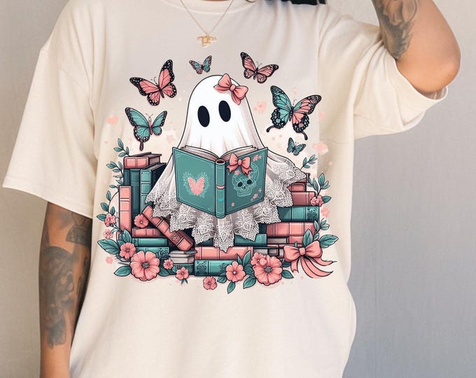 Parody Whimsical Ghost Reading T-Shirt: Cute Bookish Halloween Tee for Spooky Season Lovers