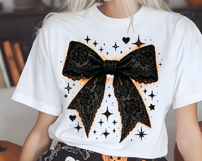 Chic Lace Bow Graphic Tee: Unisex Casual Fashion T-Shirt for Everyday Style, Trendy Gift Idea