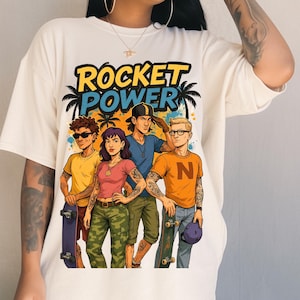Camiseta gráfica vintage Rocket Power: camiseta unissex retrô para amantes do skate, presente nostálgico de desenho animado dos anos 90