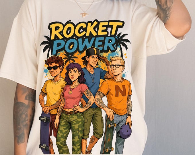 Parody Vintage Rocket Power Graphic Tee: Retro Skate Lovers Unisex T-Shirt, Nostalgic 90s Cartoon Gift