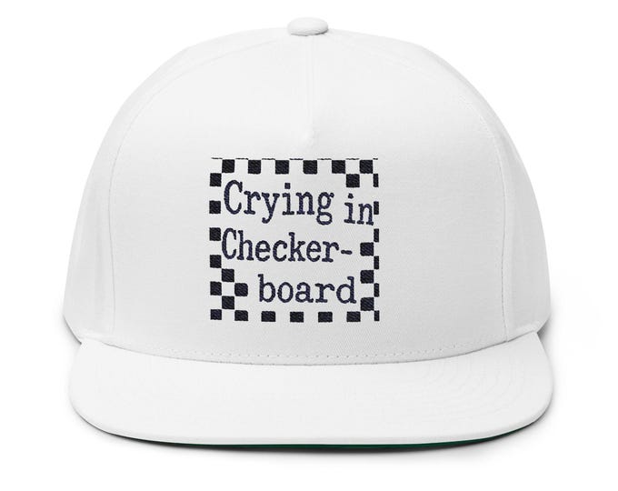 Parody Crying in Checkerboard Flat Bill Cap | Trendy Snapback Hat, Unique Gift for Him/Her, Casual Streetwear, Summer Accessory