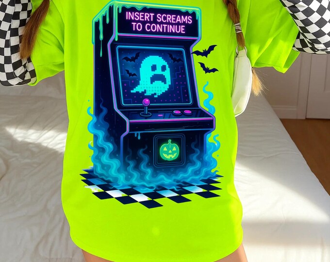 Parody Retro Arcade Ghost Gamer Tee - Unisex Cotton Halloween Costume Shirt - Fun Gaming Gift