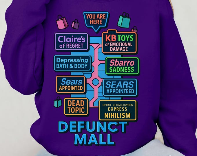 Retro Defunct Mall Sweatshirt: Nostalgic 90s Aesthetic Unisex Crewneck for Cozy Casual Wear