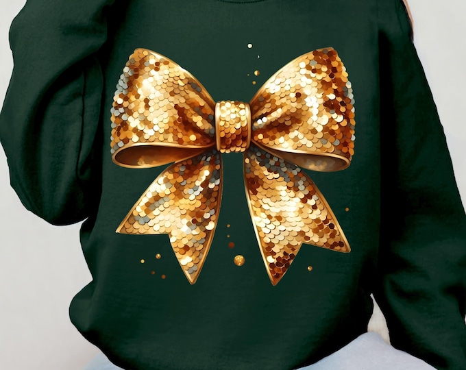 Sequin Bow Sweatshirt: Coquette Gold Holiday Crewneck