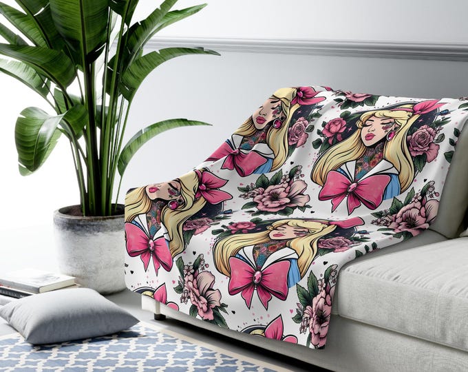 Vintage Chinoiserie Sherpa Fleece Blanket: Floral Boho Decor
