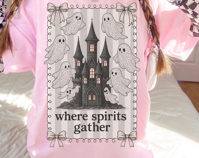 Parody Cozy Pink Ghost Sweatshirt: Spooky Halloween Fashion, Fall Spirits Gather Tee, Haunted House Streetwear
