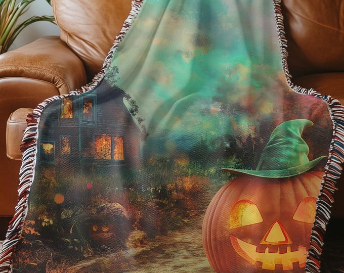 Parody Cozy Halloween Woven Blanket: Spooky Pumpkin Throw for Fall Home Decor & Seasonal Gifting