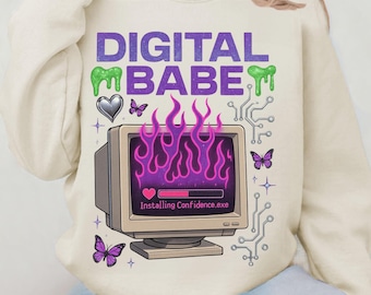 Y2K Cyber Girl Sweatshirt | Retro Computer Graphic Crewneck