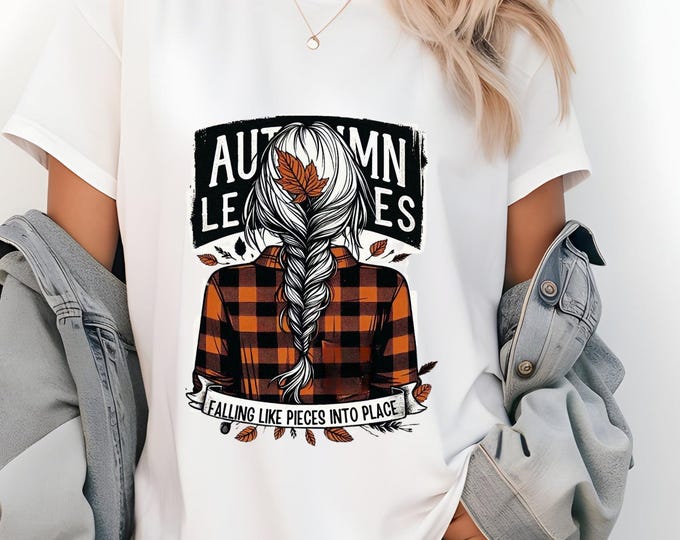Parody Customizable Autumn Plaid Leaf Braid Graphic Tee - Embrace Fall Fashion with Cozy Seasonal Style