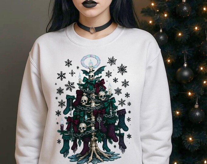 Hauntingly Festive Cotton T-Shirt: Unique Halloween Christmas Graphic Tee for Holiday Parties