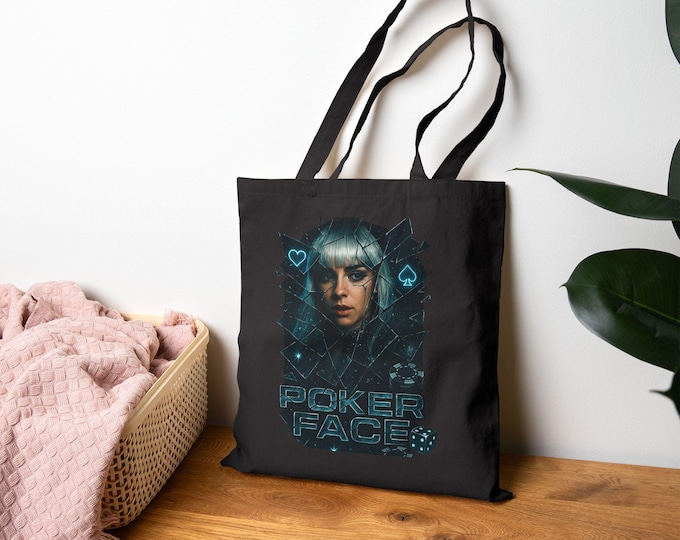 Parody Cool Poker Face Canvas Tote Bag, Stylish Reusable Shopping Bags, Gift for Gamers, Eco-Friendly Tote, Fun Beach Bag