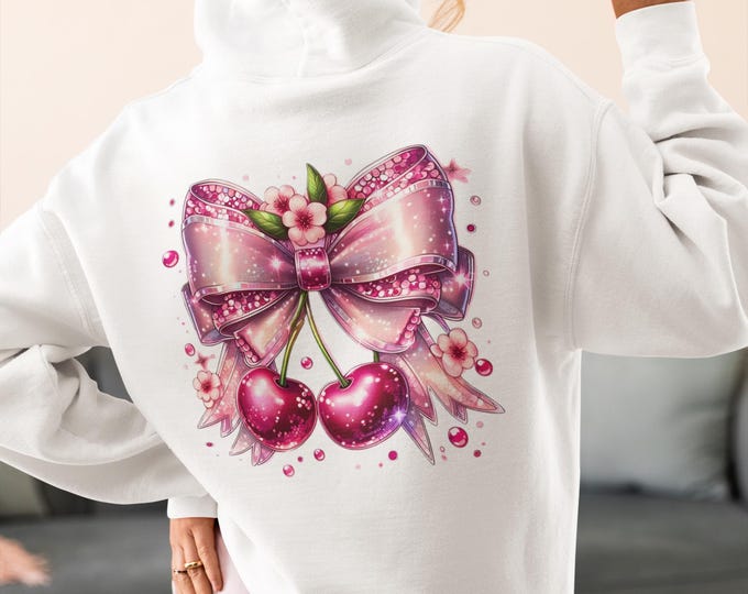 Cherry Hoodie: Handmade Floral Sweatshirt with Rose Gold Bow