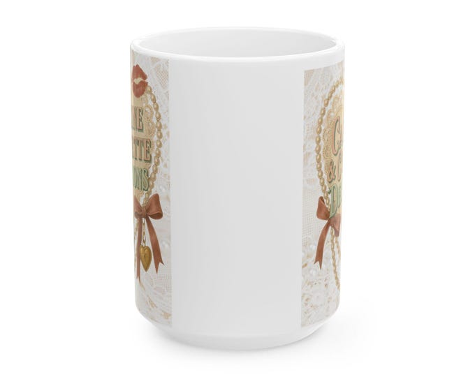 Coquette Delusions Ceramic Coffee Mug: Pearls & Caffeine Funny Gift for Her (11oz/15oz)