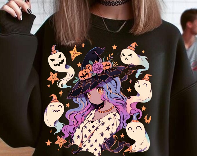 Parody Enchanting Witch Crewneck: Halloween Gothic Sweatshirt for Cozy Fall Fashion