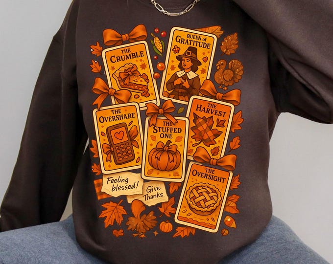 Cozy Autumn Tarot Harvest Sweatshirt - Unisex Fall Fashion Crewneck for Thanksgiving Weekend