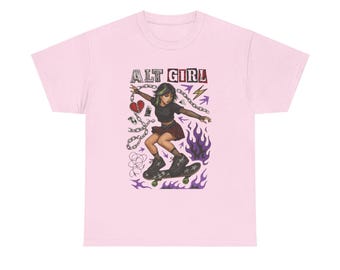 Alt Girl Skateboarder Y2K Grunge Tee | Vintage Skateboard Graphic