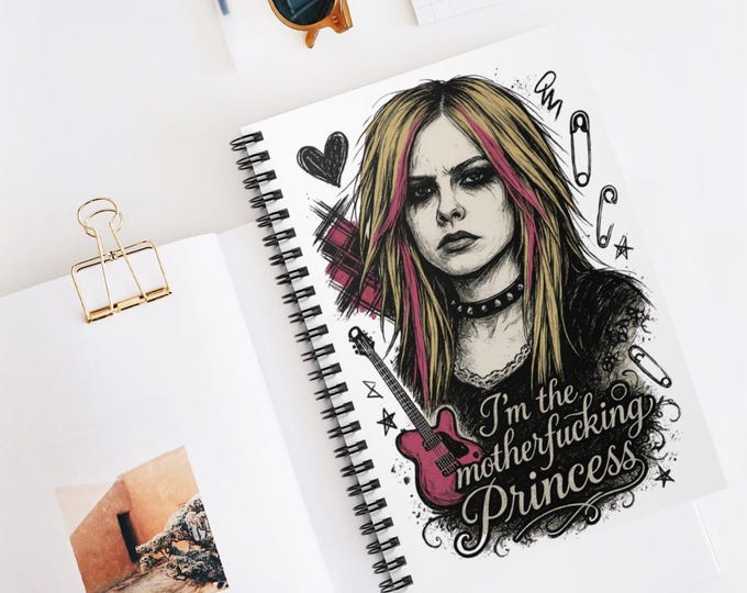 Parody Edgy Spiral Notebook - Rock Princess Design, Grunge Journal, Hipster Stationery, Gift for Musicians, Punk Aesthetic Notepad