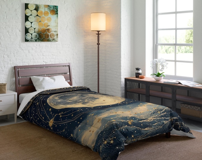 Parody Celestial Moon Comforter: Astrology Symbols Bedding Set for Witchy Home Decor