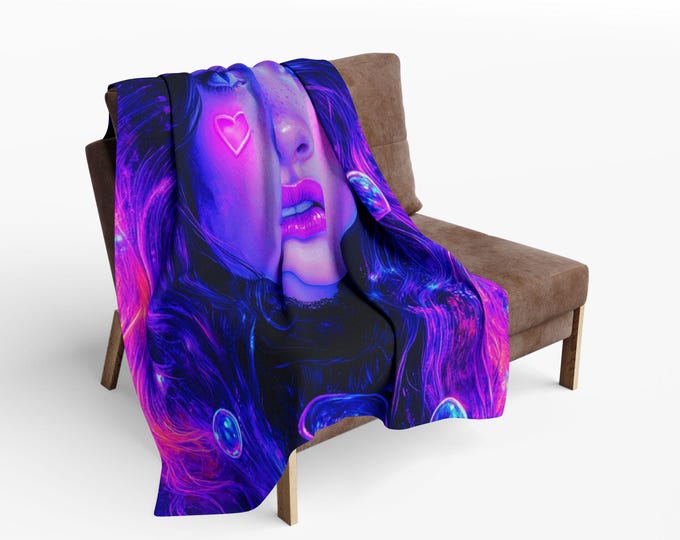 Cosmic Dreamscape Fleece Throw: Witchy Galaxy Art Blanket for Cozy Home Decor