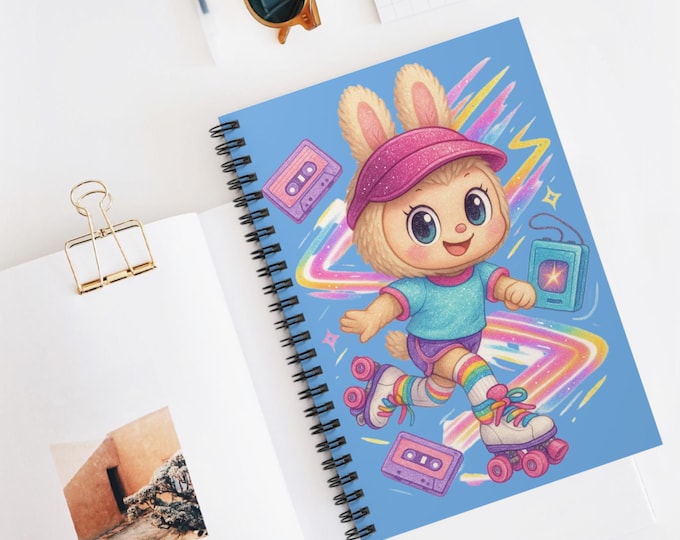 Parody Retro 90s Roller Skating Bunny Spiral Notebook: Cute Journal for Kids, School Supplies & Fun Writing