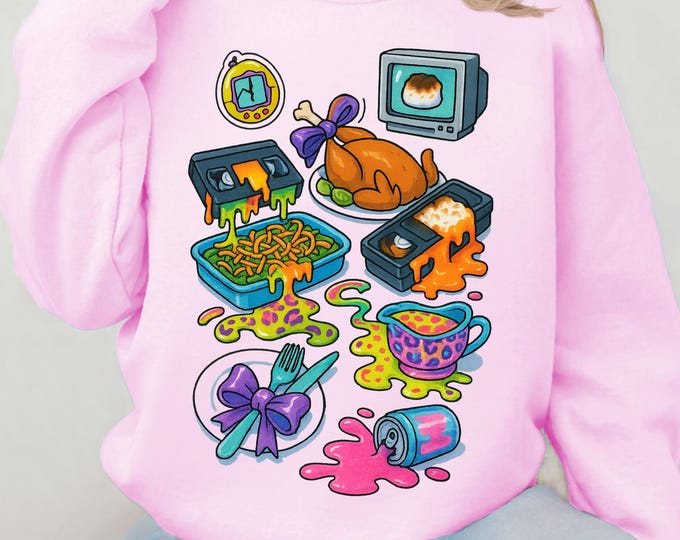 Y2K Leopard Print Crewneck Sweatshirt, Thanksgiving Cartoon Kids Gift, Cozy Unisex Casual Wear, Birthday Holiday Apparel, Funny Cartoon