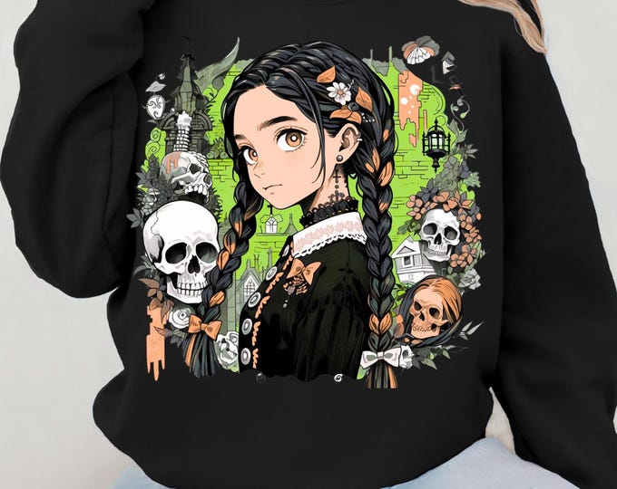 Parody Gothic Anime Crewneck: Spooky Halloween Streetwear for Teens & Young Adults - Cozy Unisex Fashion