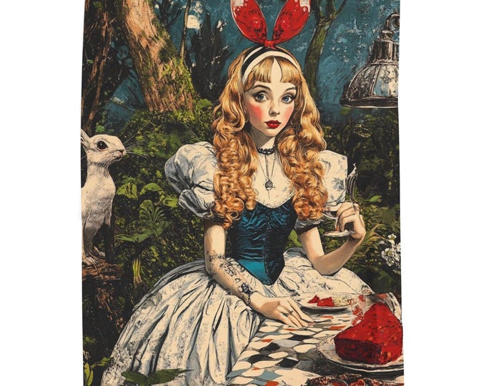 Whimsical Alice in Wonderland Velveteen Plush Throw: Cozy Fantasy Decor for Bedrooms & Reading Nooks