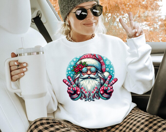 Parody Personalizable Hippie Santa Sweatshirt - Bohemian Christmas Apparel”