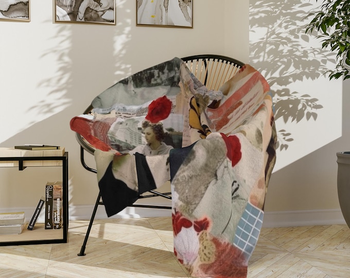 Vintage Collage Throw Blanket: Boho Butterfly Design, Cozy Home Decor