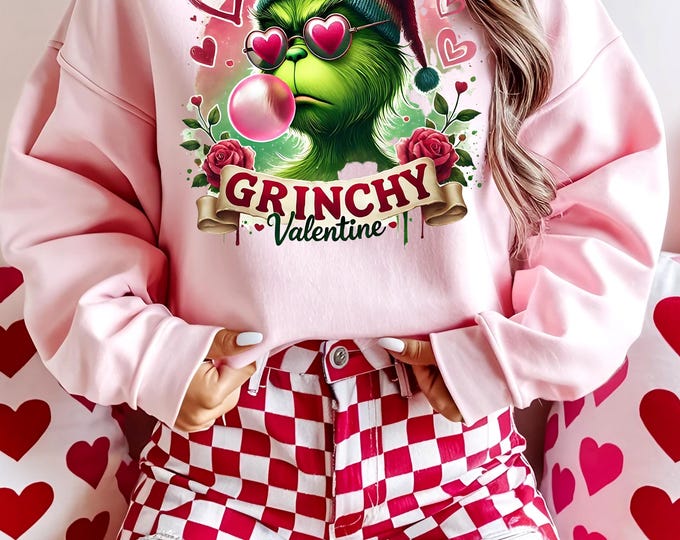 Parody Personalized Green Monster Valentine's Day Sweatshirt - Cute Bubble Gum Heart Emoji Parody Unisex Jumper