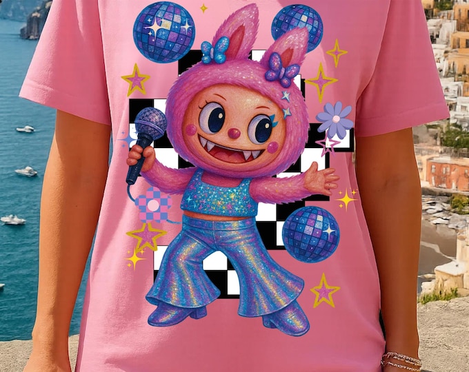 Parody Vibrant Labubu Character Graphic Tee: Unisex Cotton Shirt for Casual Wear, Unique Birthday Gift