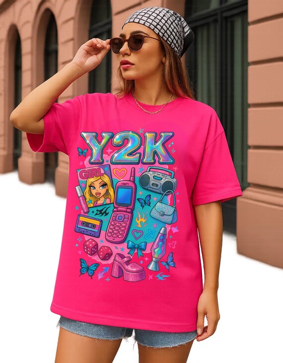 Y2KグラフィックTシャツ：レトロ2000年代風ヘビーコットンユニセックス