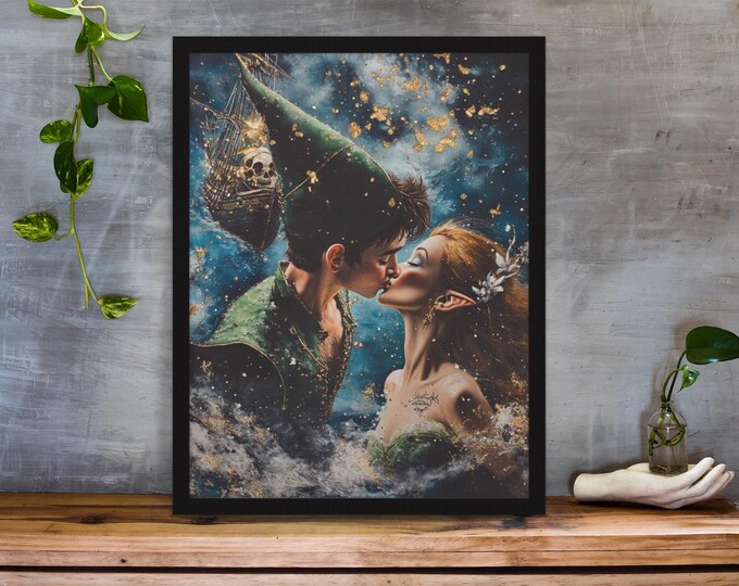 Framed Poster, Vertical Wall Art, Cottagecore Fairies Decor, Romantic Fairy Print, Love Fantasy Poster, Valentine's Day Gift, Boho Fairy Art