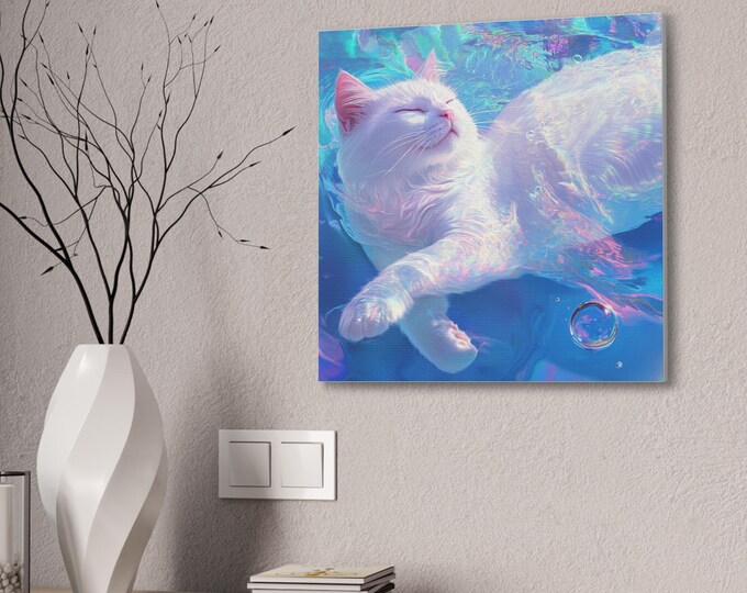 Parody Dreamy Cat Canvas Art Print - Perfect for Cat Lovers, Animal Decor, Home Wall Art, Pet Enthusiast Gifts, Soft Aesthetic Wall Decor
