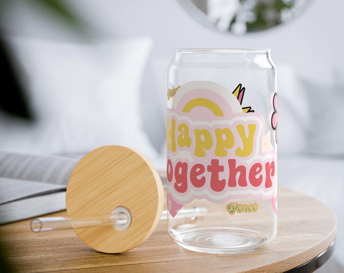 Parody Happy Together Sipper Glass - 16oz - Cute Eco-Friendly Drinkware, Party Favor, Wedding Gift, Summer BBQ Essential, Fun Kids Drink Cup