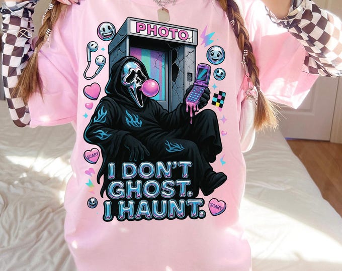 Haunting Y2K Metallic Chrome Ghost Tee - Unisex Goth Grunge Halloween Costume Graphic Shirt