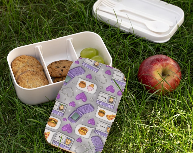 Emoji Bento Box: Bamboo Lid Lunch Container with Utensils