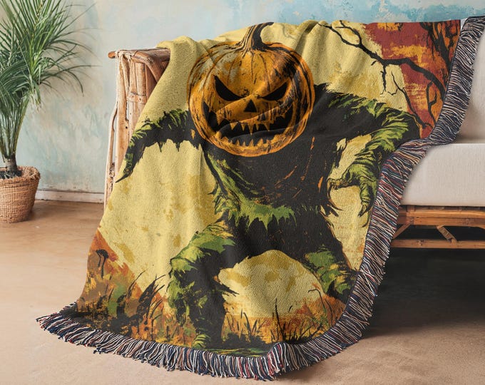 Woven Halloween Blanket: Cozy Pumpkin Throw - Fall Decor